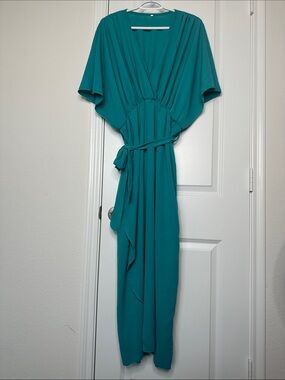 SHEIN Teal Wrap Maxi Dress with Tie Waist